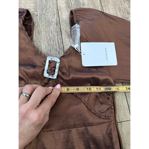 NWT Hosbjerg Women's Brown Elora Buckle V-Neckline Mini Dress Size Small - Picture 15 of 16